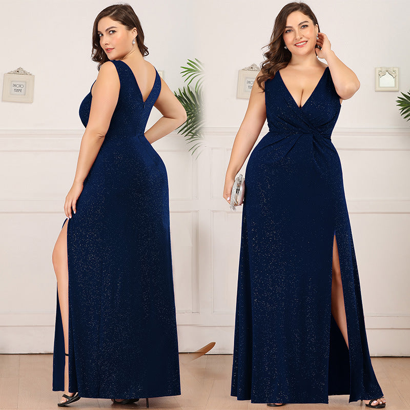 Sexy Deep V-Neck Slit Evening Dress