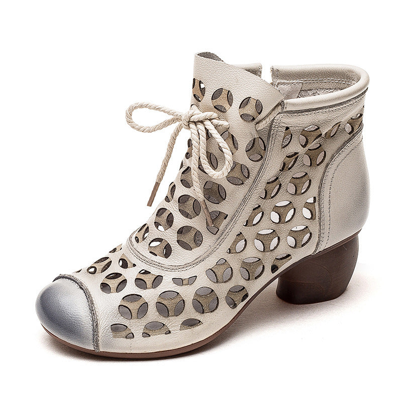 Reveloire® Comfortable Leather Sandals with Round Toe and Chunky Mid Heel