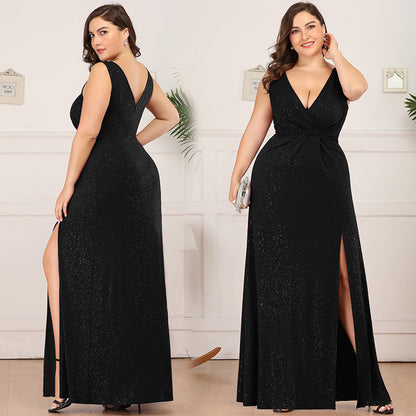 Sexy Deep V-Neck Slit Evening Dress