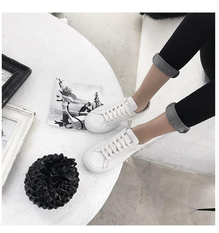 Reveloire® White Leather Flat Casual Sport All-Match Sneakers