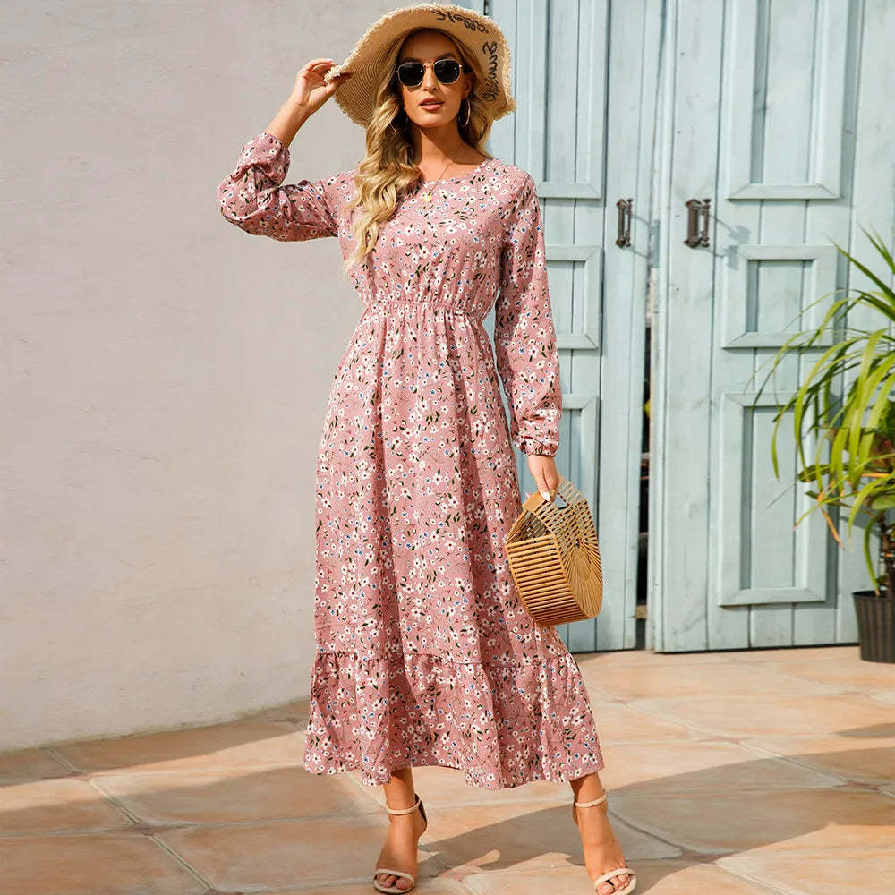 Elegant Round Neck Floral Dress