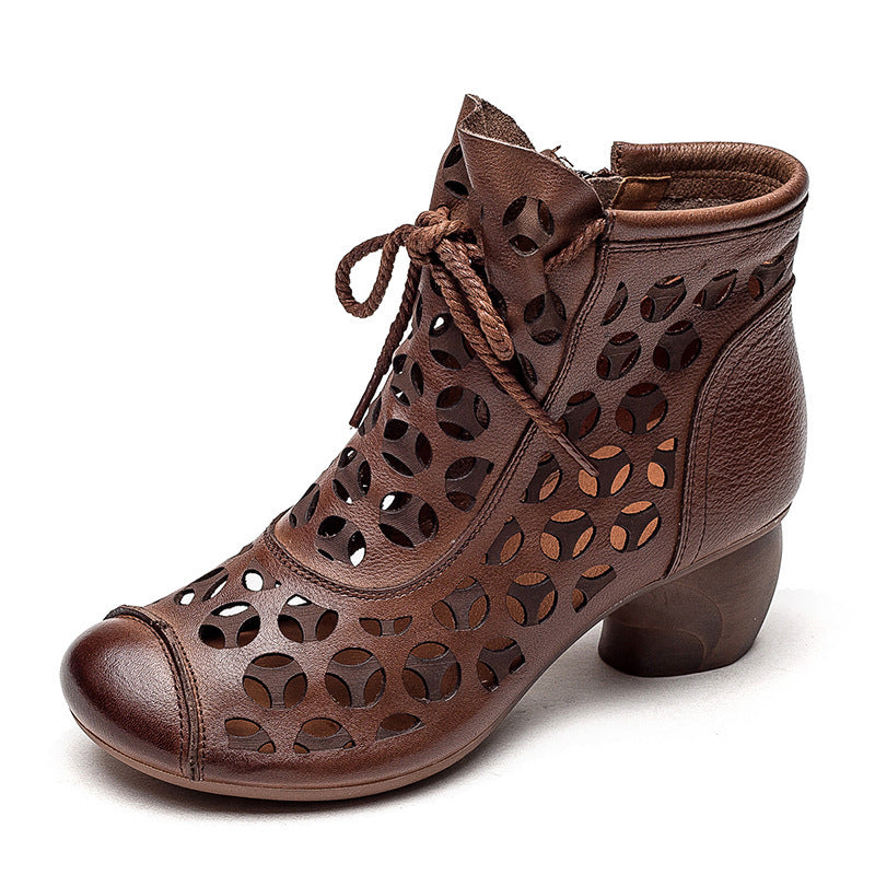 Reveloire® Comfortable Leather Sandals with Round Toe and Chunky Mid Heel