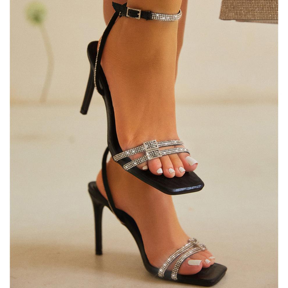 Reveloire® - High heel sandals, rhinestones, thin belt