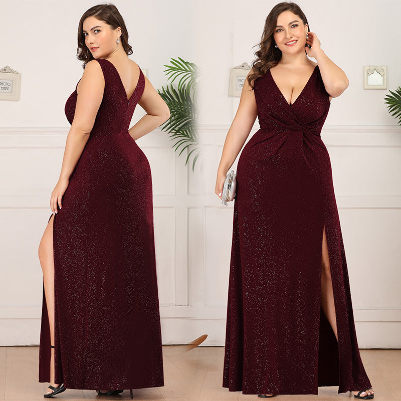 Sexy Deep V-Neck Slit Evening Dress