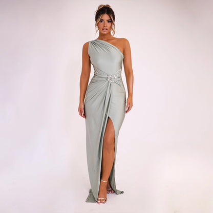 Asymmetrical Ruched Slit Dress