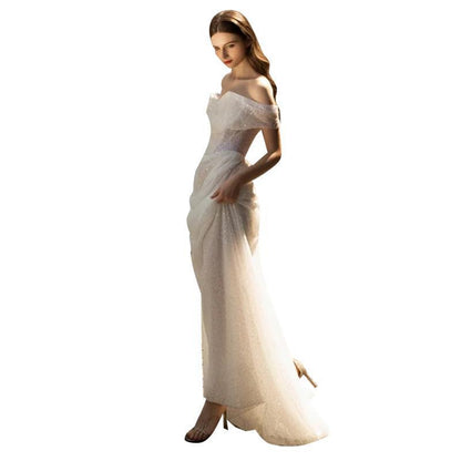 Hepburn Style Wedding Evening Dress with Veil and Train