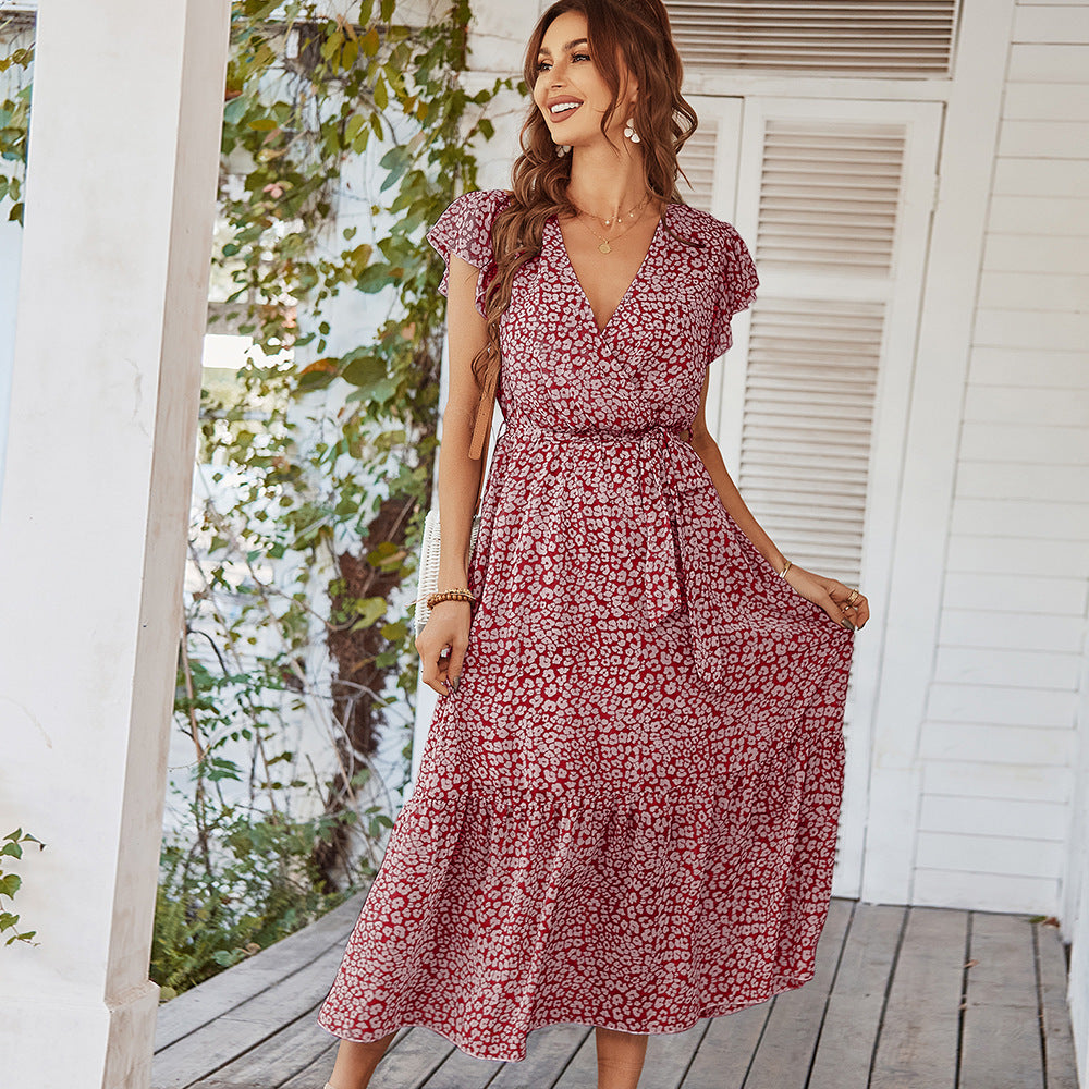 Robe bohème maxi imprimée à col croisé