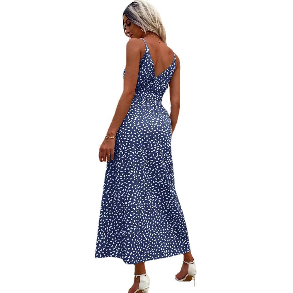 Long bohemian dress with straps and floral print