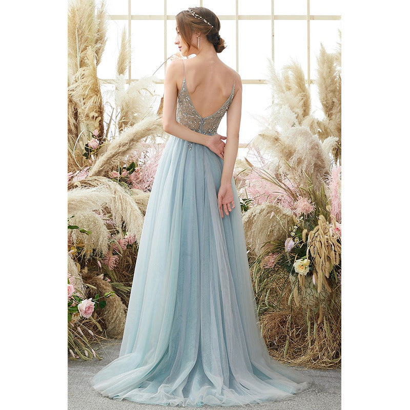 Sky blue tulle prom dress