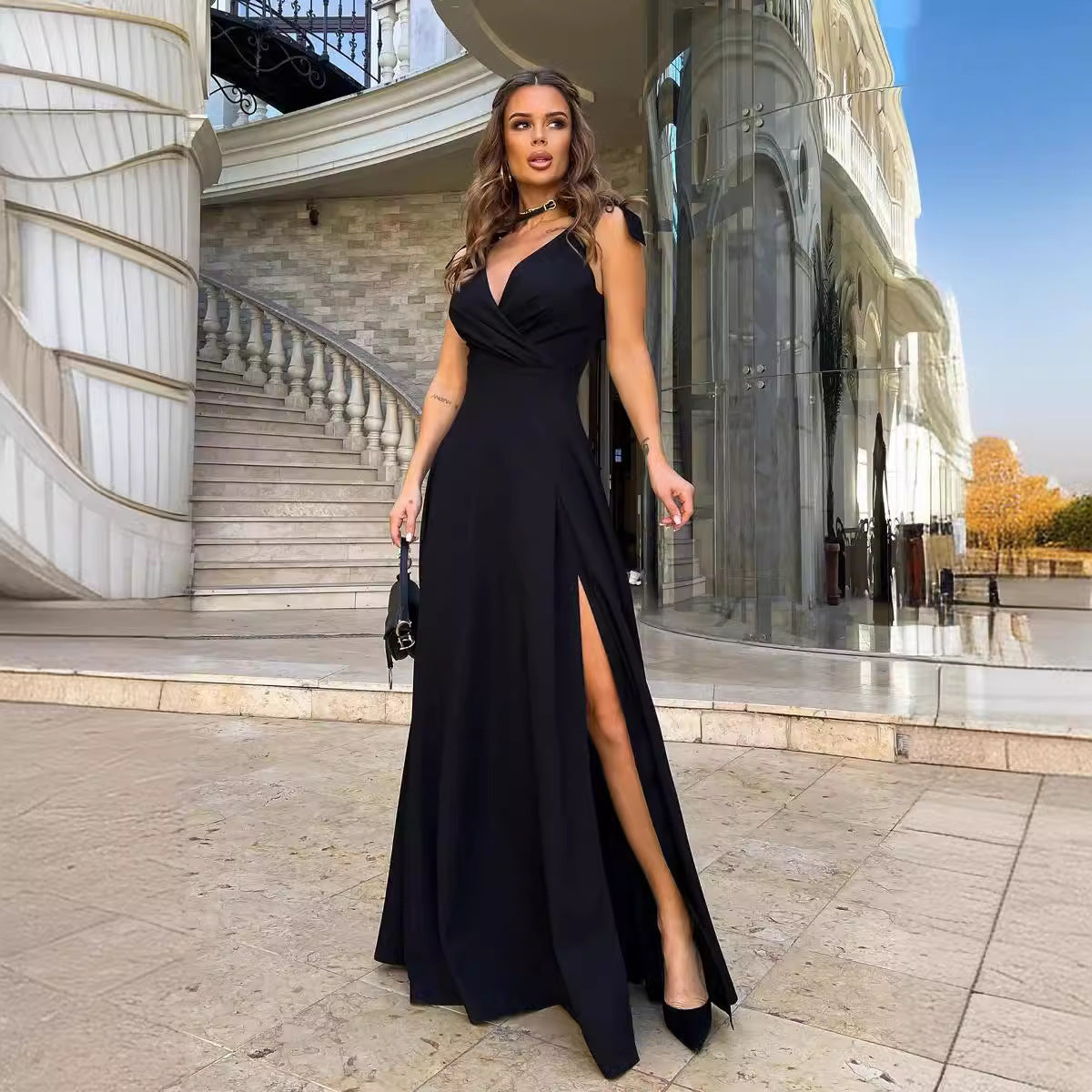 Long plain pleated evening dress Reveloire Long plain pleated evening dress Reveloire