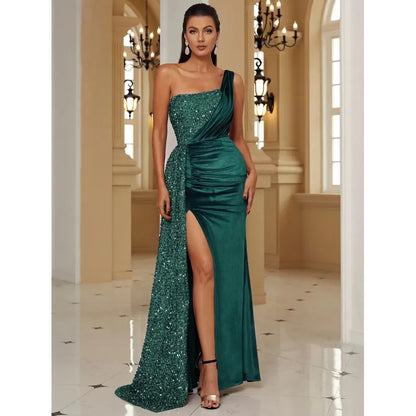 One-strap strapless evening dress