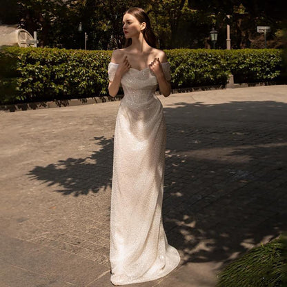 Hepburn Style Wedding Evening Dress with Veil and Train