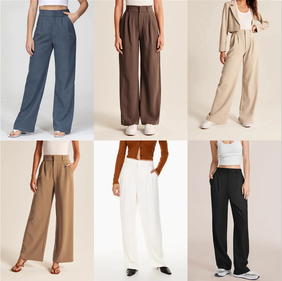 Réveloire® High Waist Straight Wide Leg Pants with Pockets