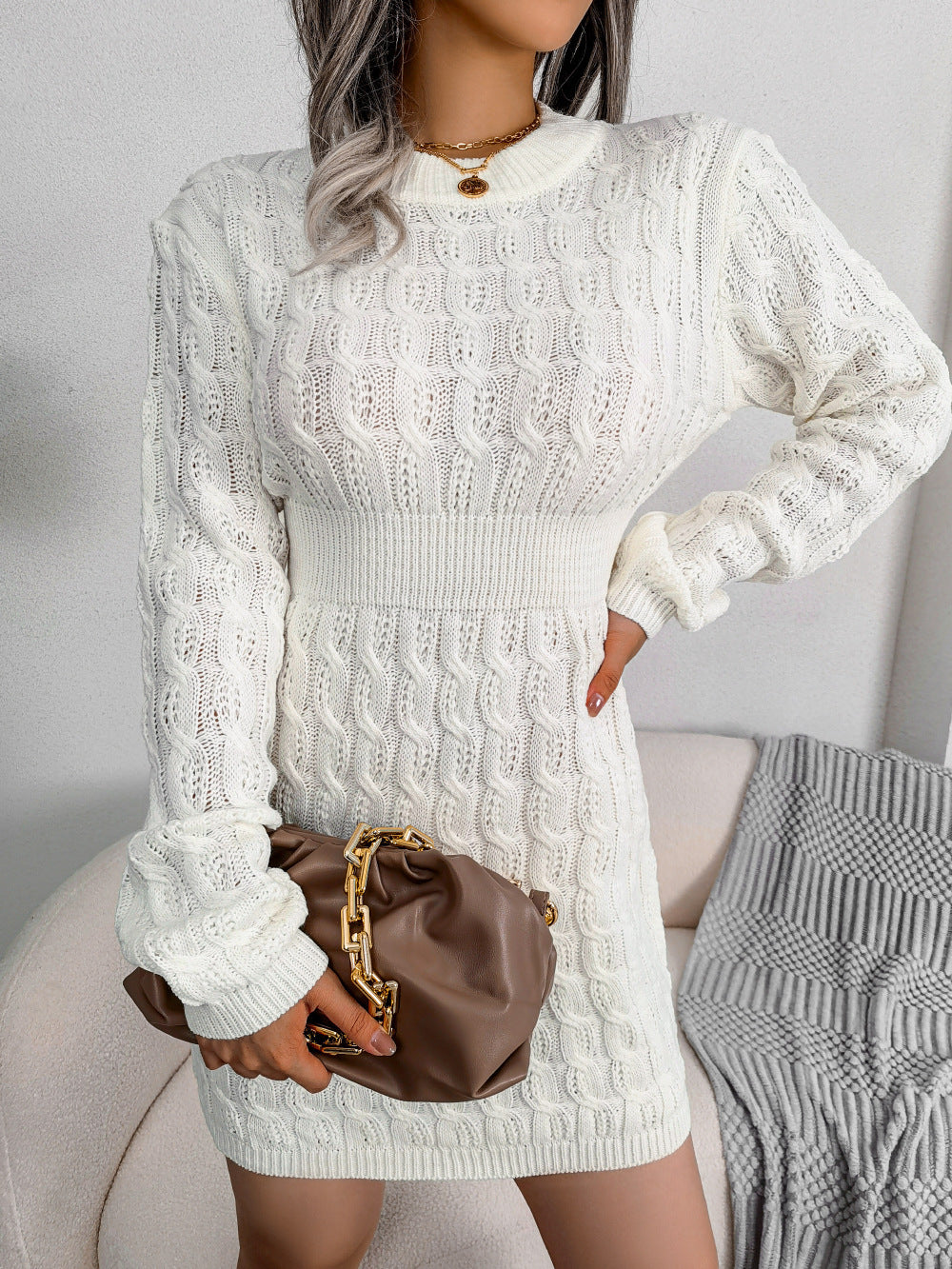 Reveloire® Long Sleeve Fitted Knit Mini Sweater Dress