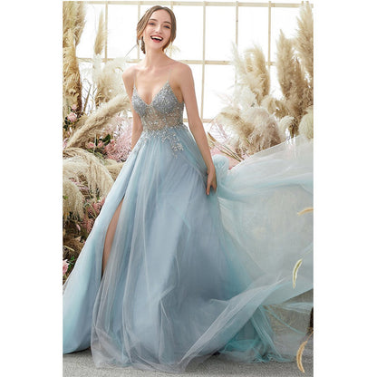 Sky blue tulle prom dress