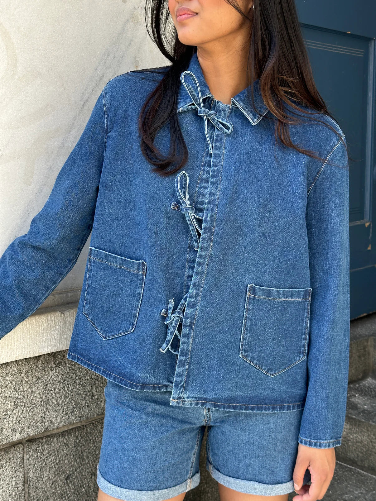 Camille jacket in blue denim with shirt effect