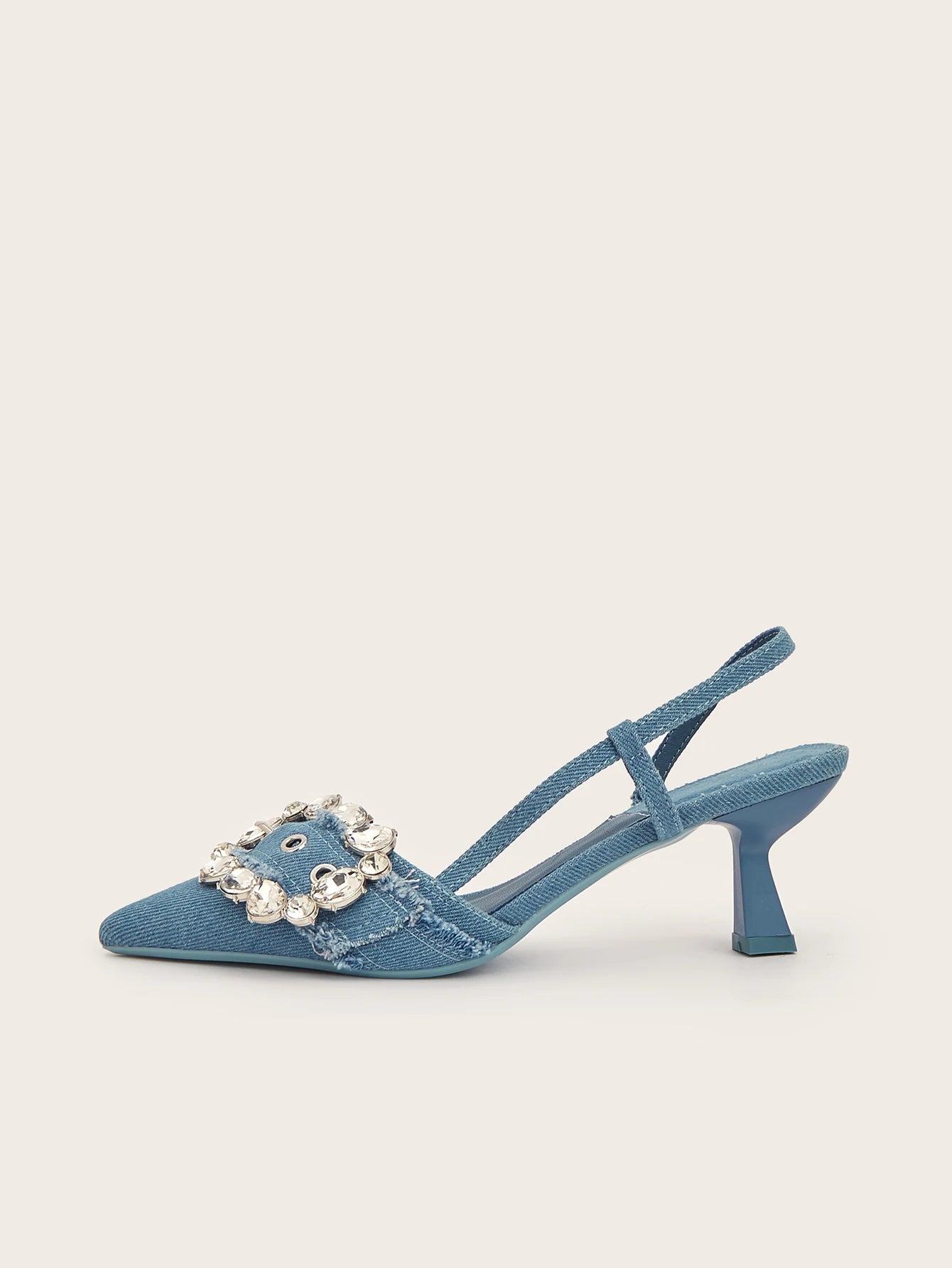 Reveloire® - Navy Blue Denim Sandals, Decorative Belt