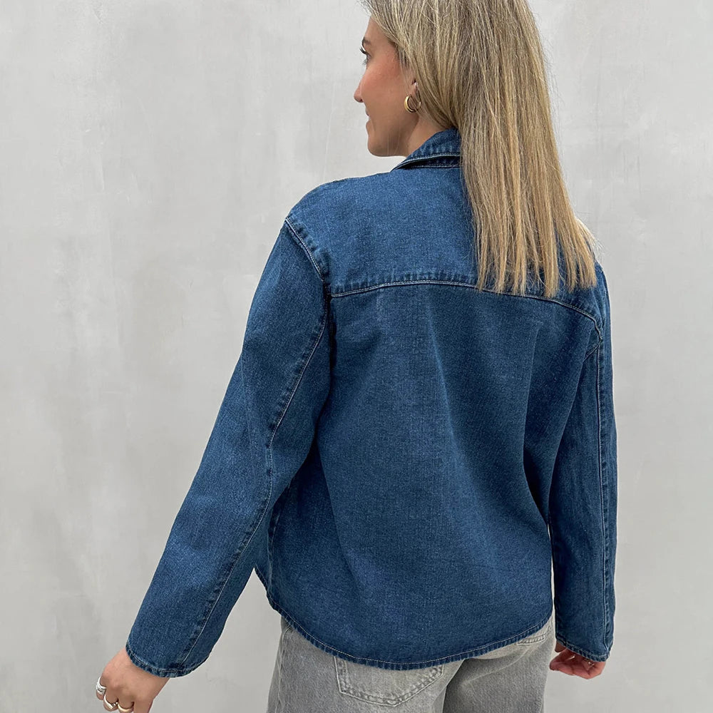 Camille jacket in blue denim with shirt effect