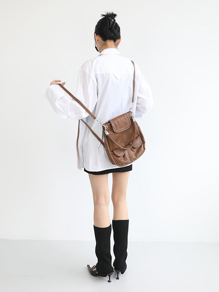 Reveloire® Vintage Brown Shoulder Bag with Pockets