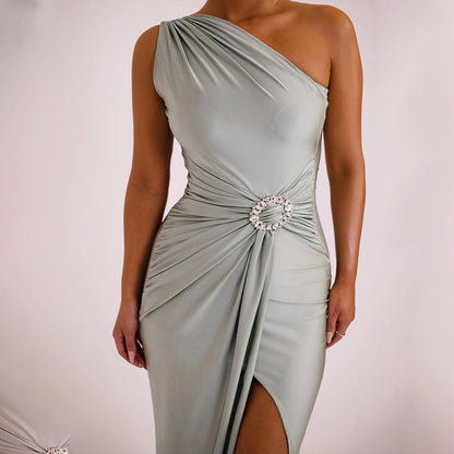 Asymmetrical Ruched Slit Dress