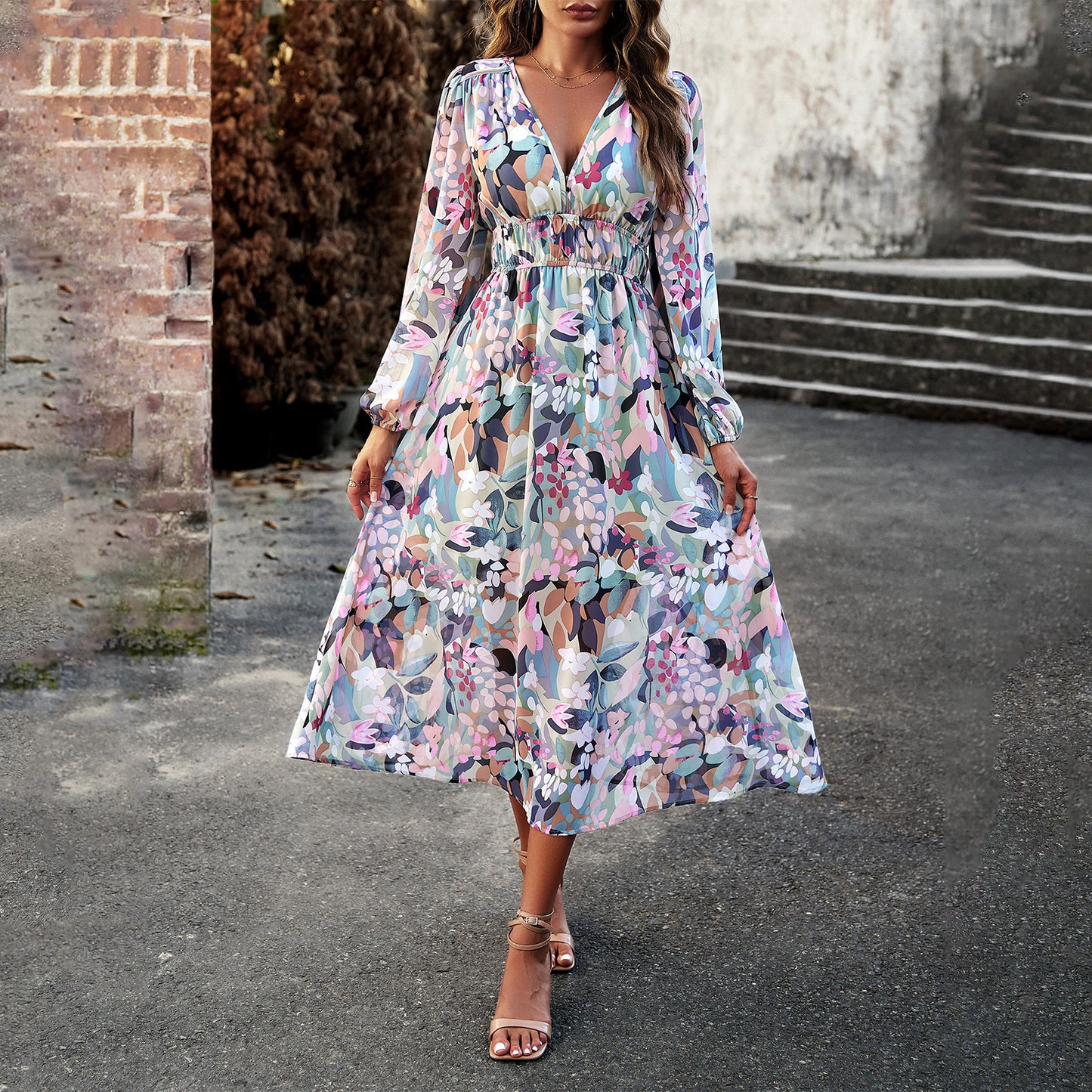 Reveloire® Robe bohème imprimée à taille haute